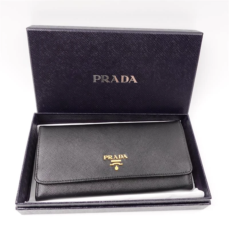 99新 Prada/普拉达 普拉达黑金十字纹长款钱包T_ZY0000374195