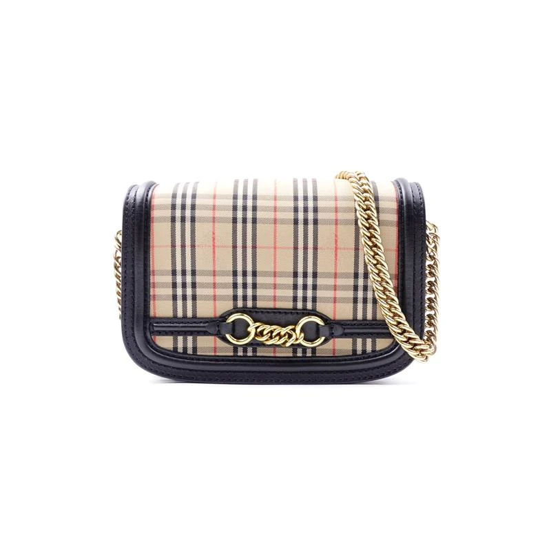 95新 BURBERRY/博柏利 战马格拼黑链条包/H_ZY0000368655
