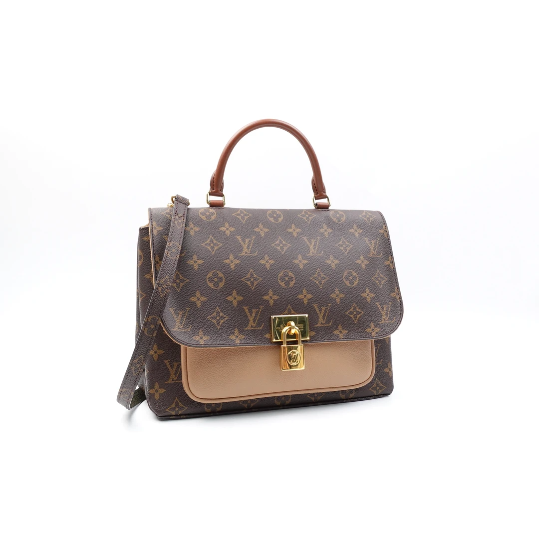 95新 LouisVuitton/路易威登 老花拼奶茶色手提单肩包TJGHM00095