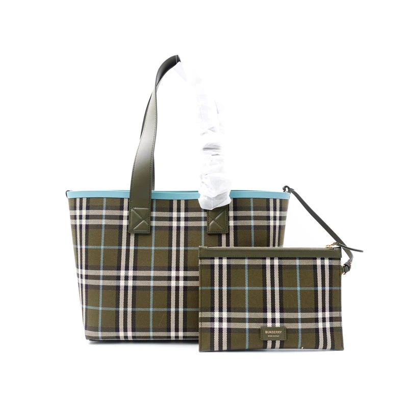 全新未使用 BURBERRY/博柏利 绿格拼蓝边单肩包T_ZY0000391023