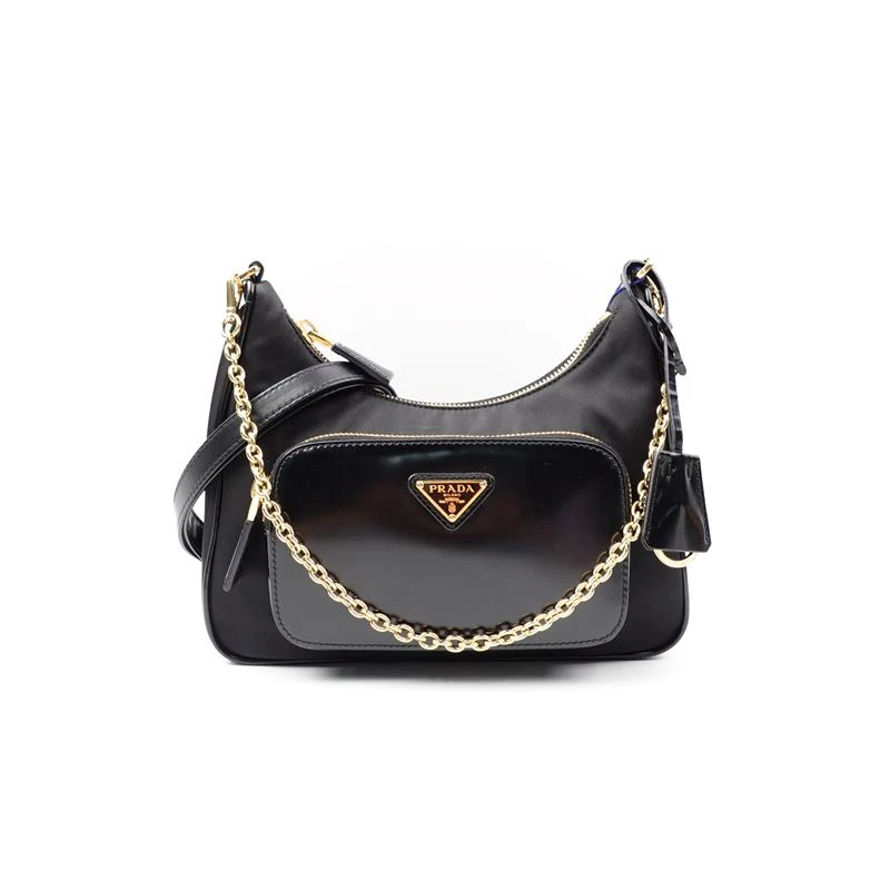 99新 Prada/普拉达 普拉达黑色 尼龙拼皮 单肩包T_ZY0000371250