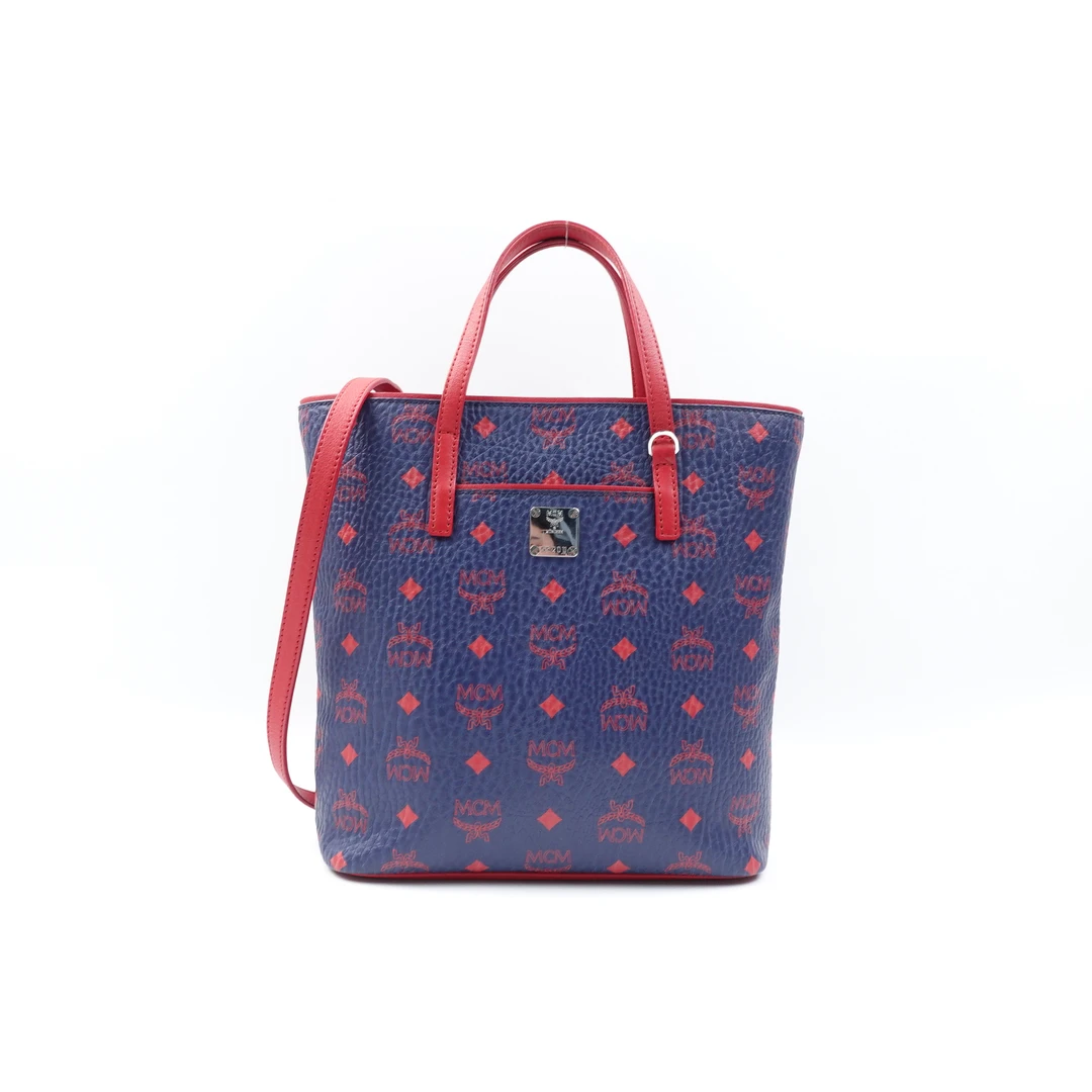 95新 MCM 藏青色拼红手提单肩包/wkjmwxn00246