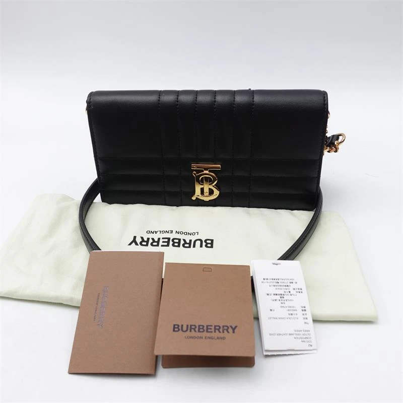 99新 BURBERRY/博柏利 黑色外缝线格纹金扣斜挎包T_ZY0000361827