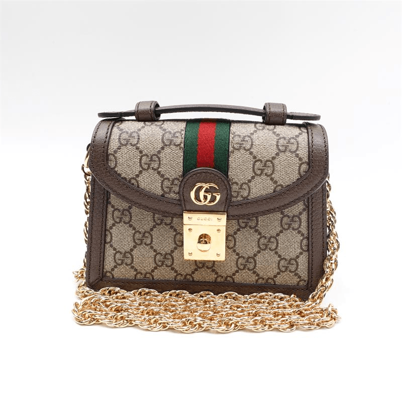 99新 GUCCI/古驰 双G老花红绿条金扣邮差 斜挎包T_ZY0000350466