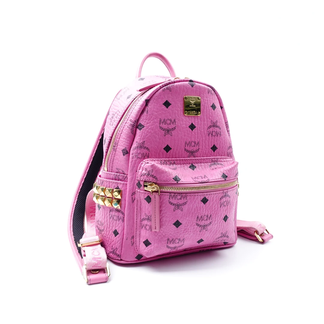 95新 MCM 玫粉色mini双肩包/WKJMWXN00603