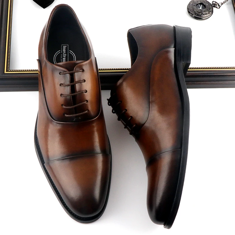 欧版真皮三接头男士牛津鞋英伦商务正装尖头真皮透气结婚皮鞋潮流