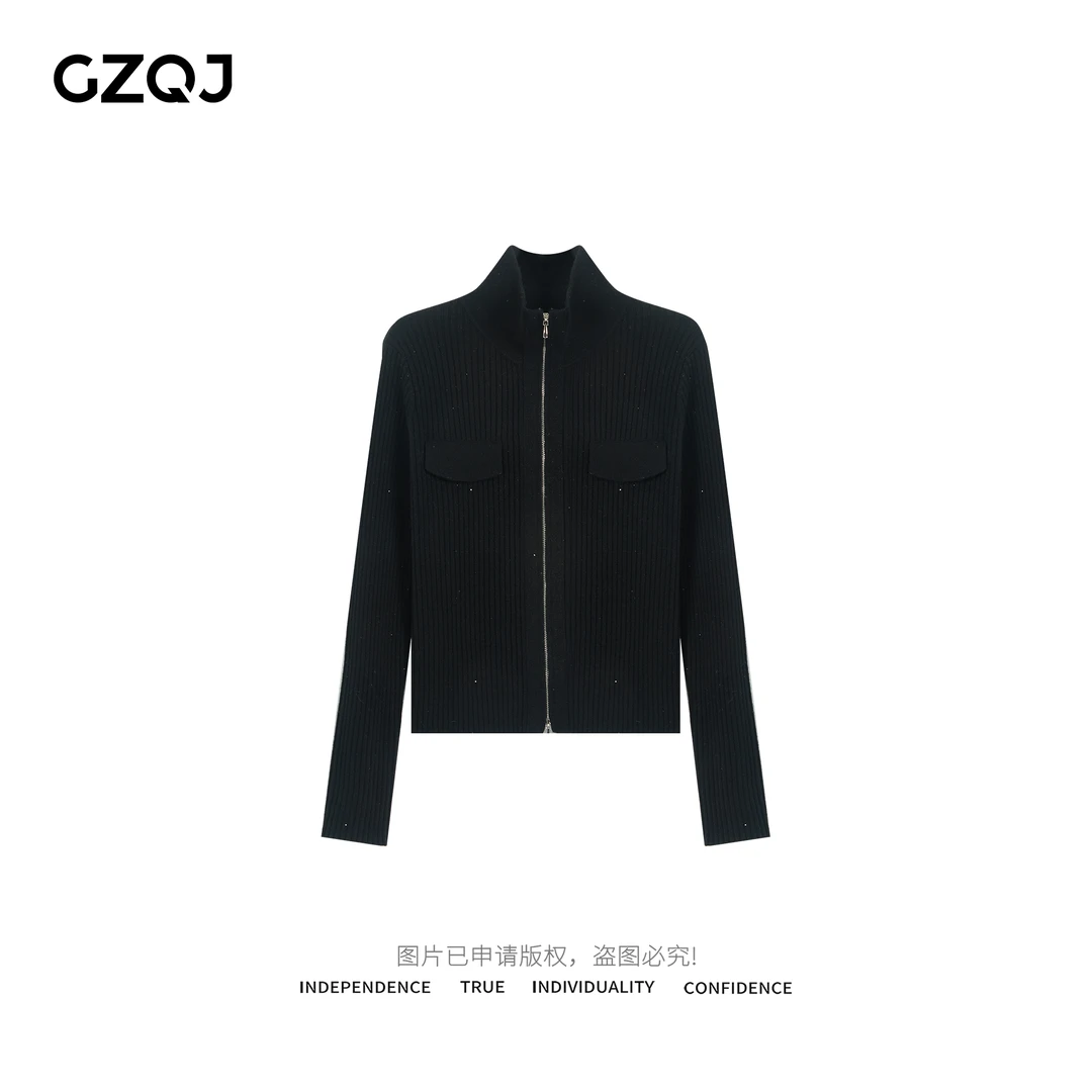 老琴私服【显瘦空间】时尚设计简约立领长袖毛衣针织衫女93078