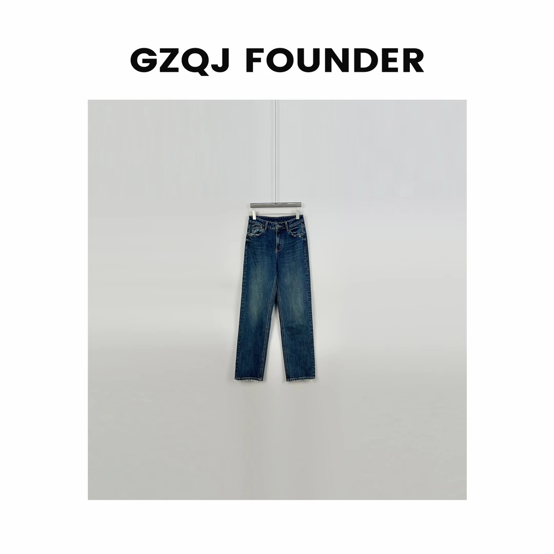 GZQJ【超模腿精】小众设计感水洗显瘦小直筒牛仔裤女G8040
