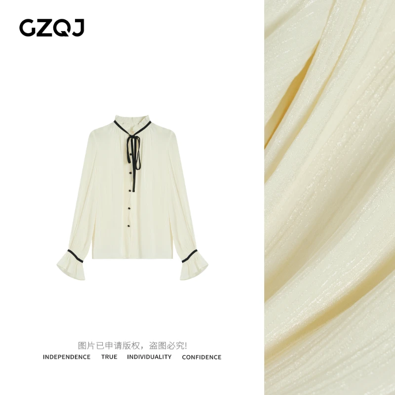 老琴私服【凡间精灵】长袖木耳边立领宽松衬衫洋气上衣女1135