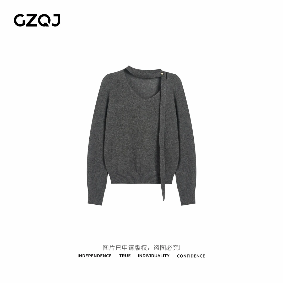 老琴私服 【原生美女】飘带针织衫秋季浪漫氛围感毛衣上衣女7368