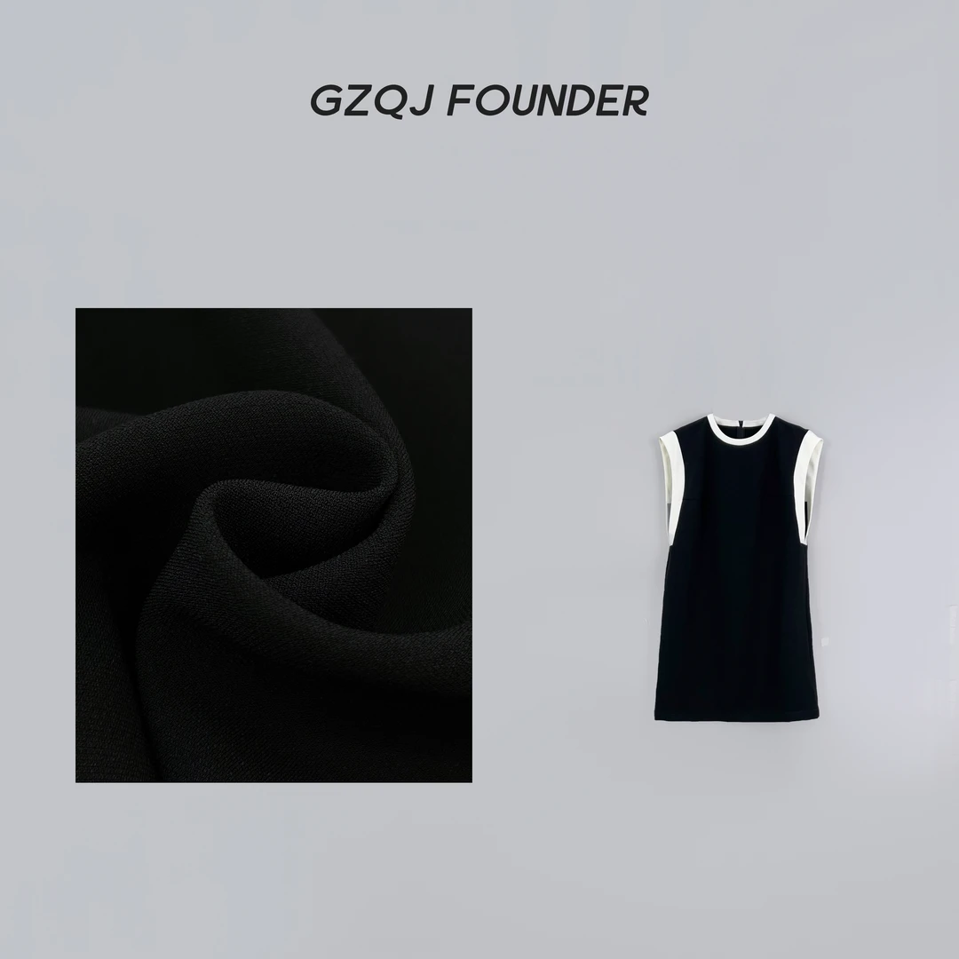 GZQJ【清冷女神】小众设计感气质拼色无袖背心小黑裙60632