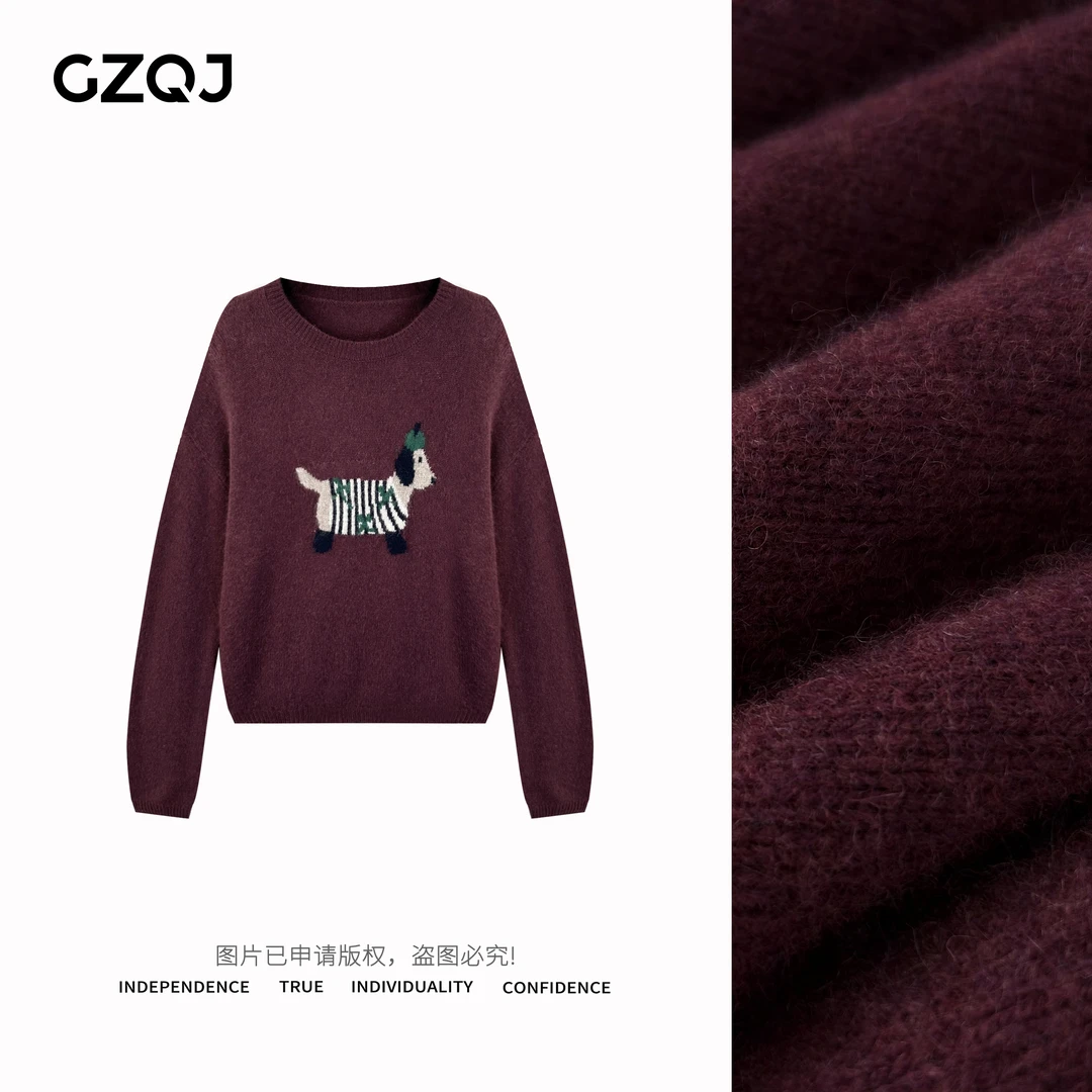GZQJ【减龄TOP】腊肠小狗针织衫女秋季减龄长袖毛衣上衣女 38597