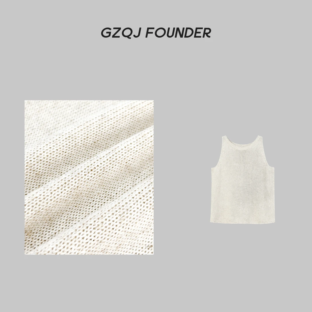GZQJ【辣妹日记】小众圆领镂空天丝亚麻无袖针织背心女32421