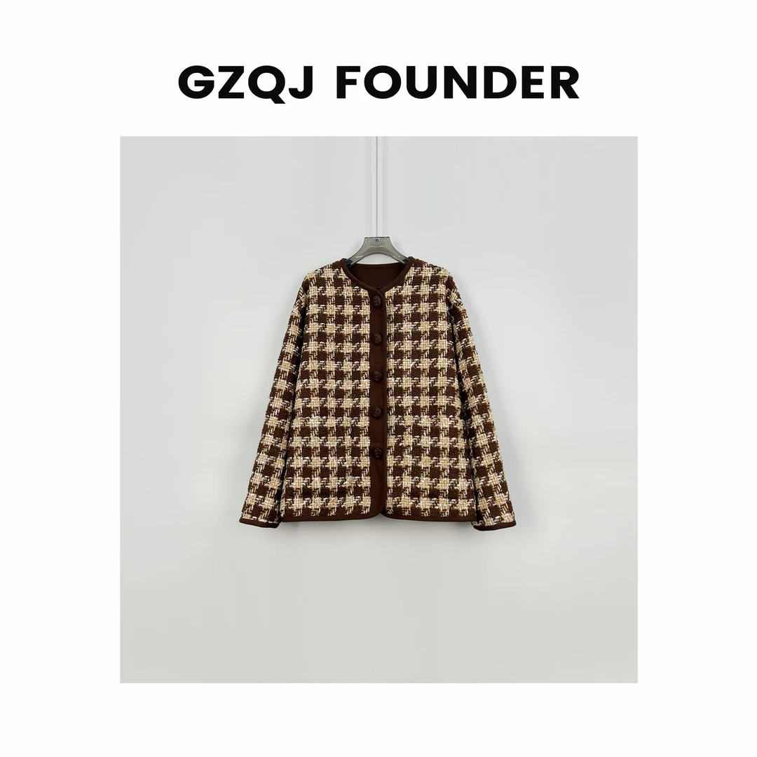 GZQJ【凡尔赛香香】小众设计感千鸟格时尚羊毛小香风外套77503