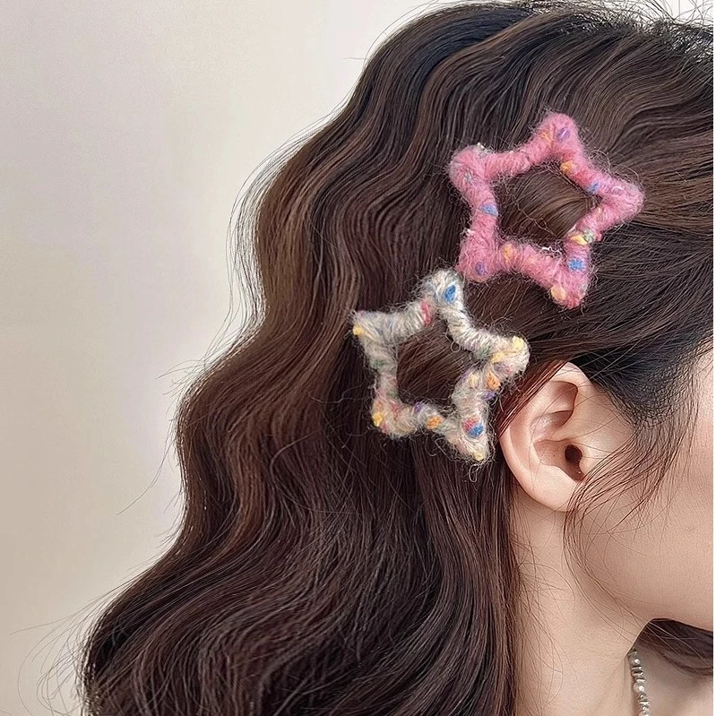 【晚安专属】限定浪漫~五角星毛线碎发夹秋冬前额刘海夹侧边bb发卡