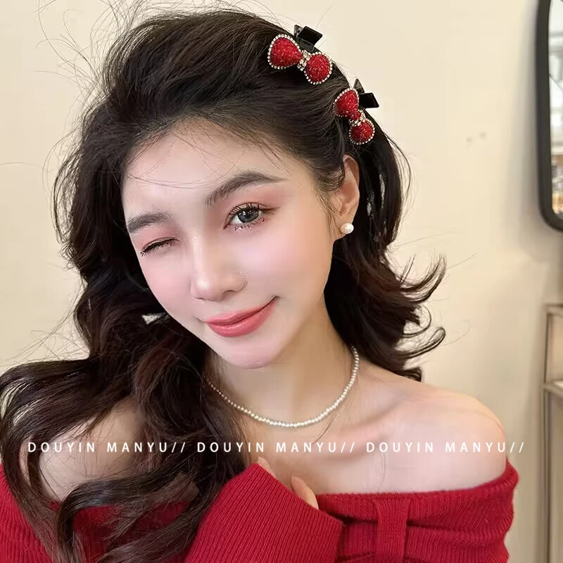 漫予复古闪亮蝴蝶结小抓夹女公主头刘海夹碎发夹秋冬新年头饰