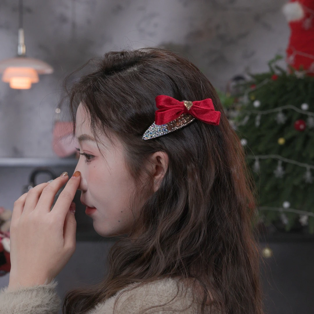 漫予精致蝴蝶结~法式发夹秋冬刘海夹女前额侧边红色鸭嘴夹子头饰