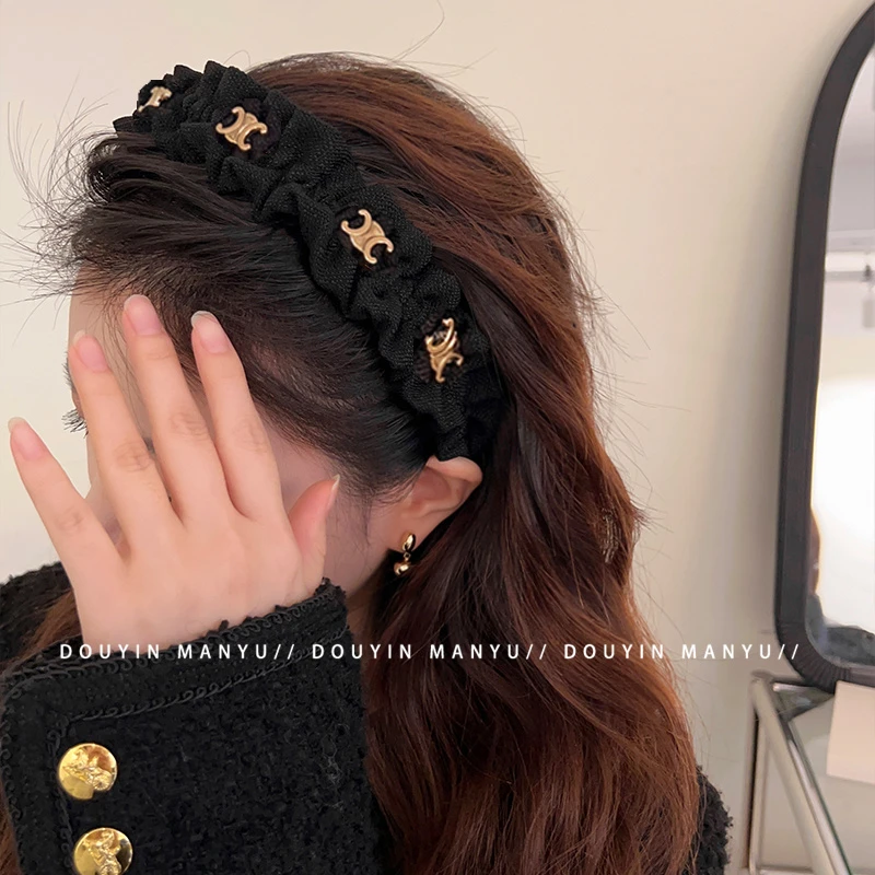 漫予黑色花边高级感少女心高颅顶发箍春夏气质网红头饰新款头箍