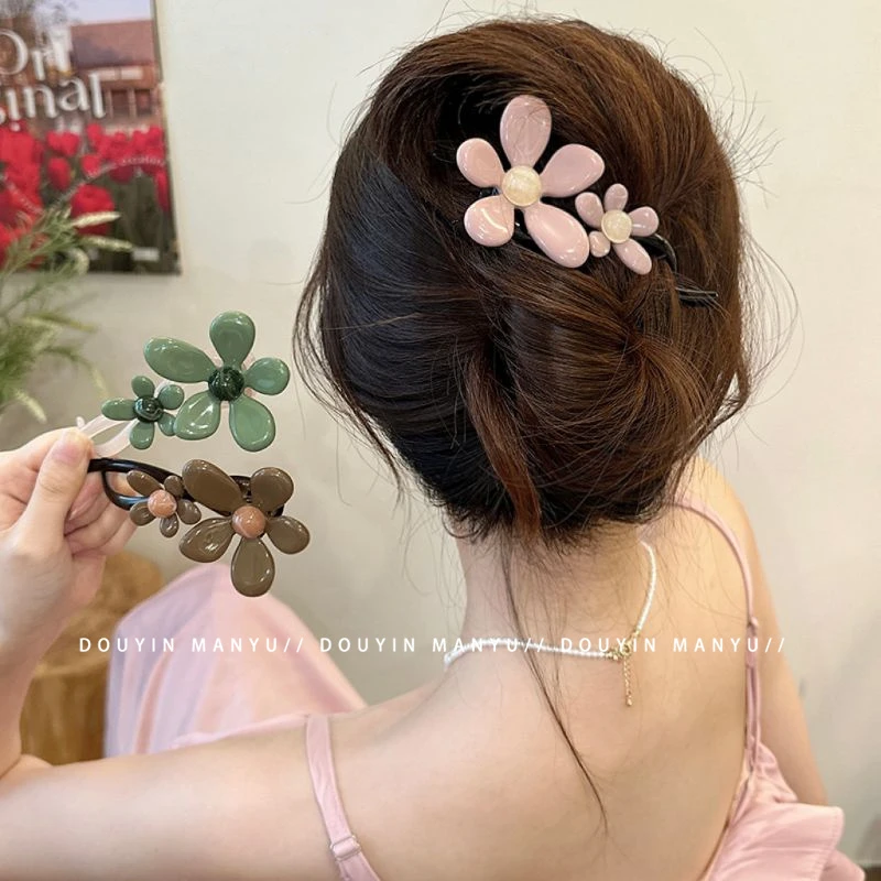 漫予双生花~气质发夹简约韩系高级感百搭后脑勺盘发扭扭夹子清新