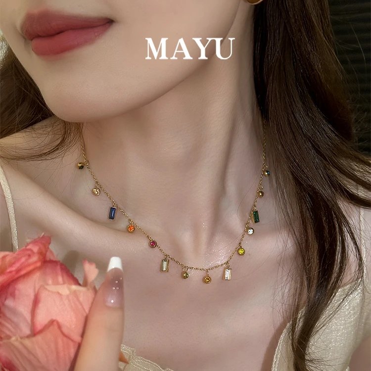 漫予 铜合金合成锆石项链 高级感彩色项链女轻奢小众设计锁骨链