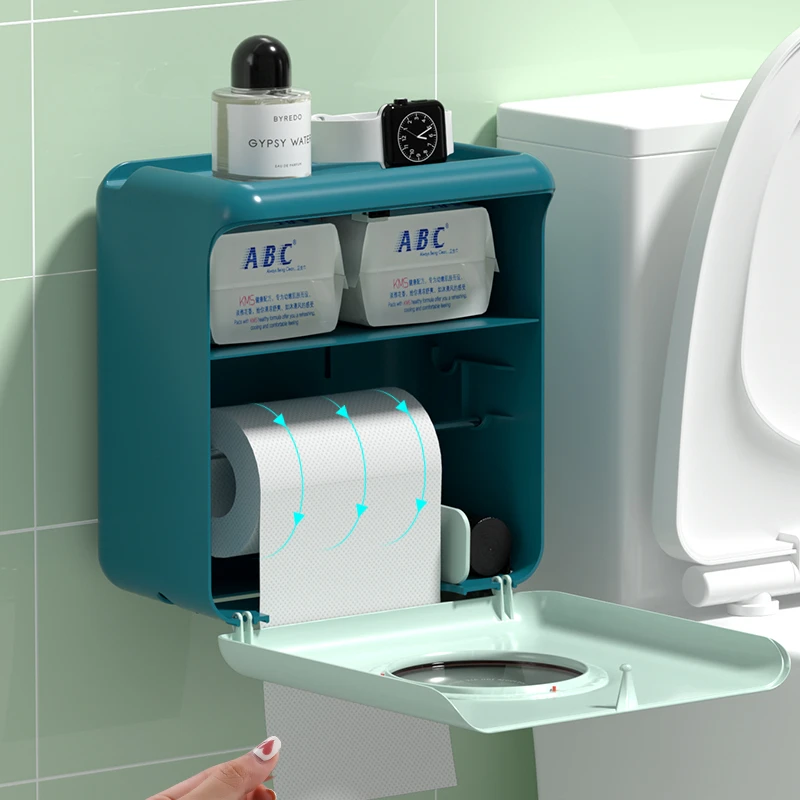 纸巾盒厕所置物架抽纸卷卫生间免打孔厕纸盒壁挂式防水纸巾架子