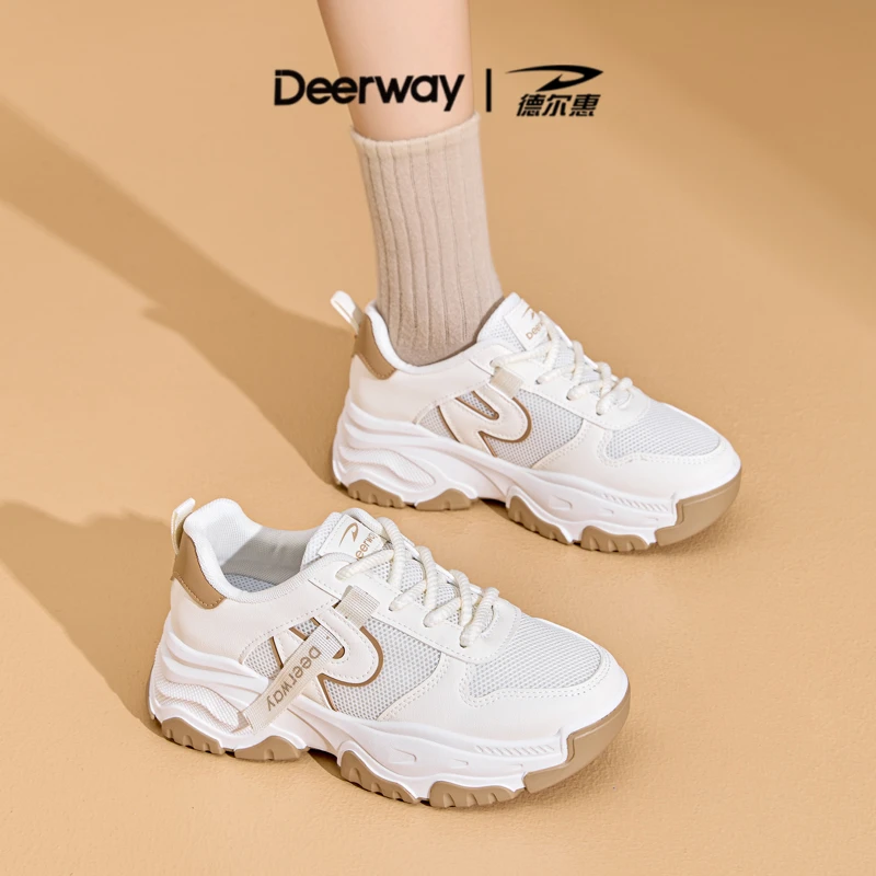 德尔惠秋季透气老爹鞋女鞋2024新款轻便潮流百搭厚底时尚板鞋3329