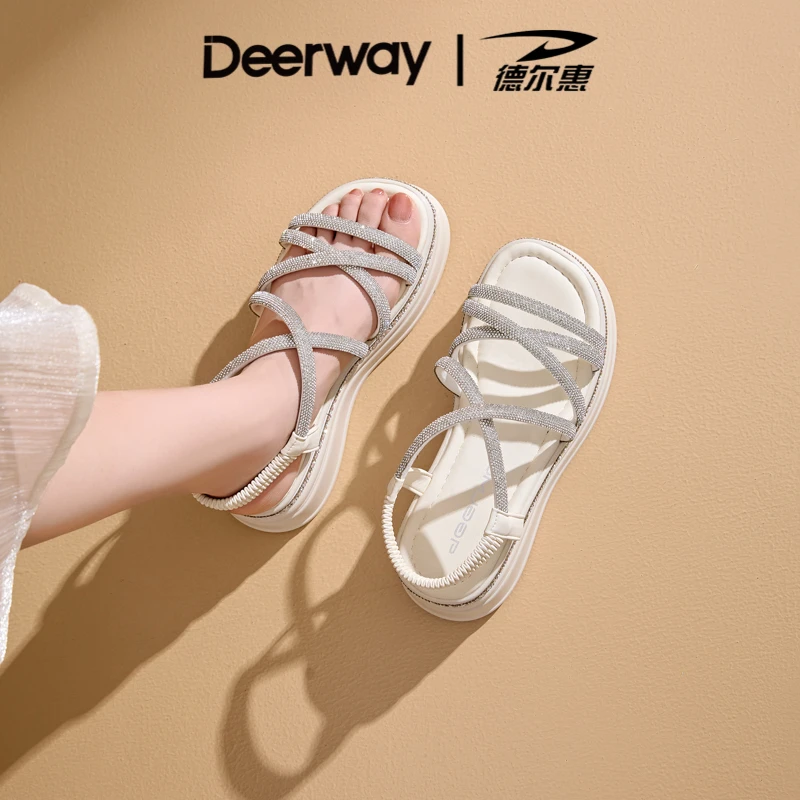 德尔惠女鞋绑带凉鞋2024爆款平底久站不累妈妈鞋网红外穿拖鞋4629