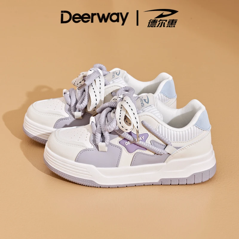 德尔惠女鞋厚底小白鞋2024新款透气百搭低帮休闲学生运动板鞋3836