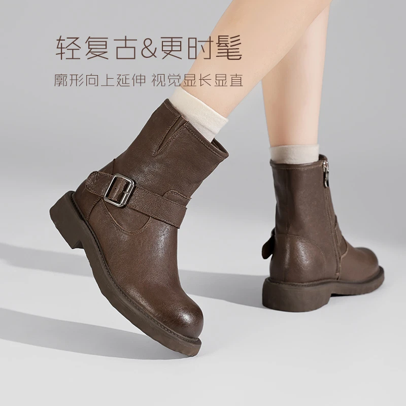 温莎2024冬废土风机车靴百搭西部牛仔短靴百搭切尔西女V4D142B456