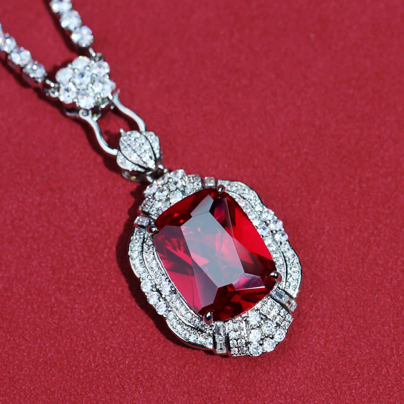 满镶复古红色气质宝石项链h357