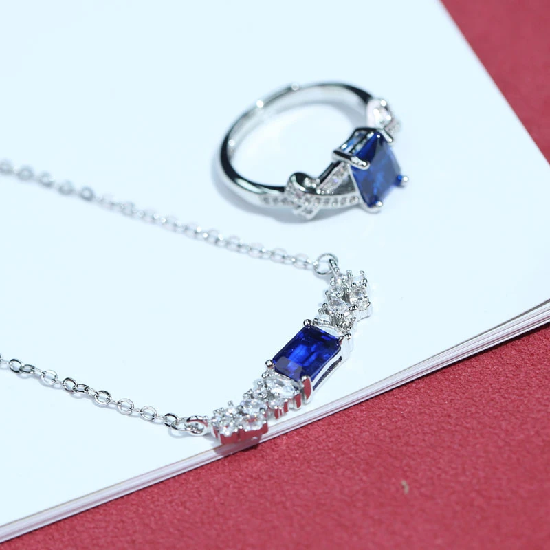 简约精致T方切蓝色宝石套装w148