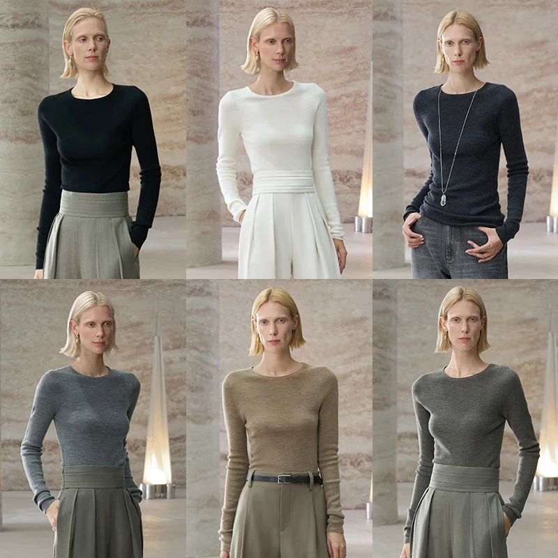 COMMON VALUE 德国扬子100%羊毛无缝一体圆领套衣衫修身百搭春秋