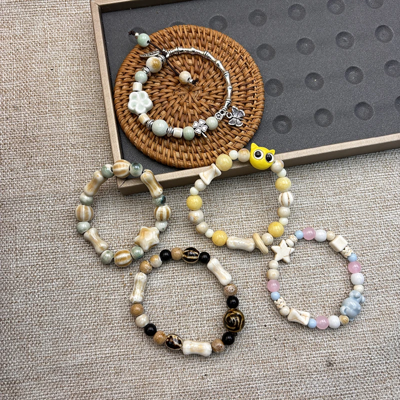 合金陶瓷手链 新款手工时尚可爱清新陶瓷单圈手链