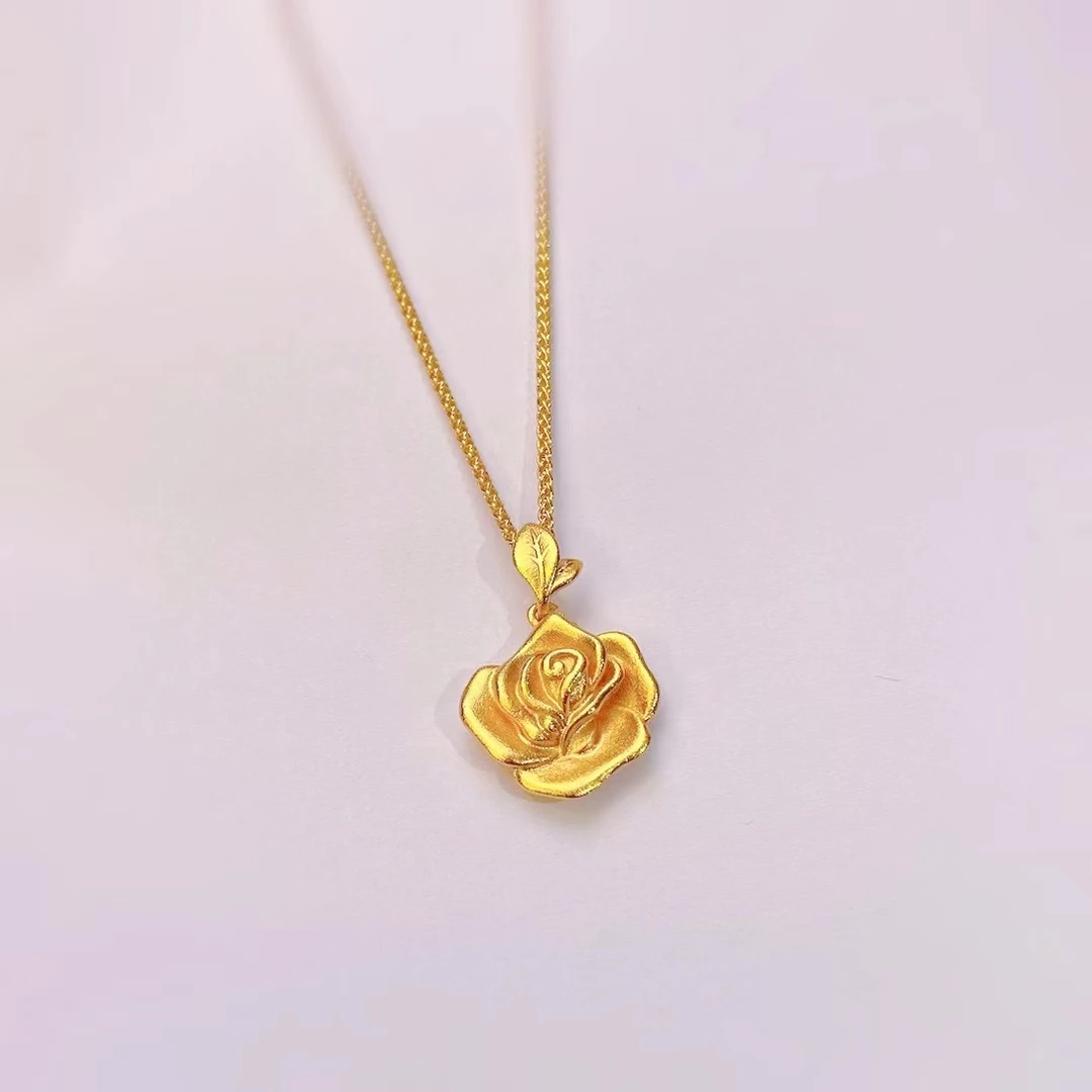 铜合金项链 镀K金玫瑰花项链爆款轻奢气质百搭小众首饰品x16
