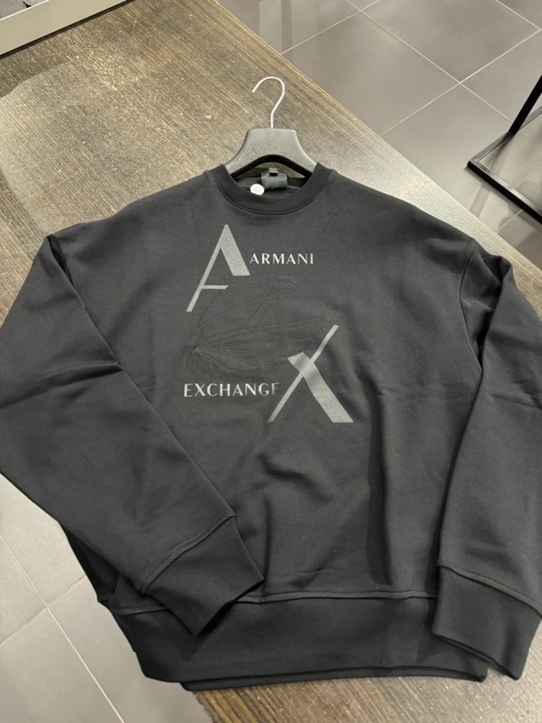 阿玛尼 不退换 Armani Exchange 黑色罗纹纯棉刺绣卫衣