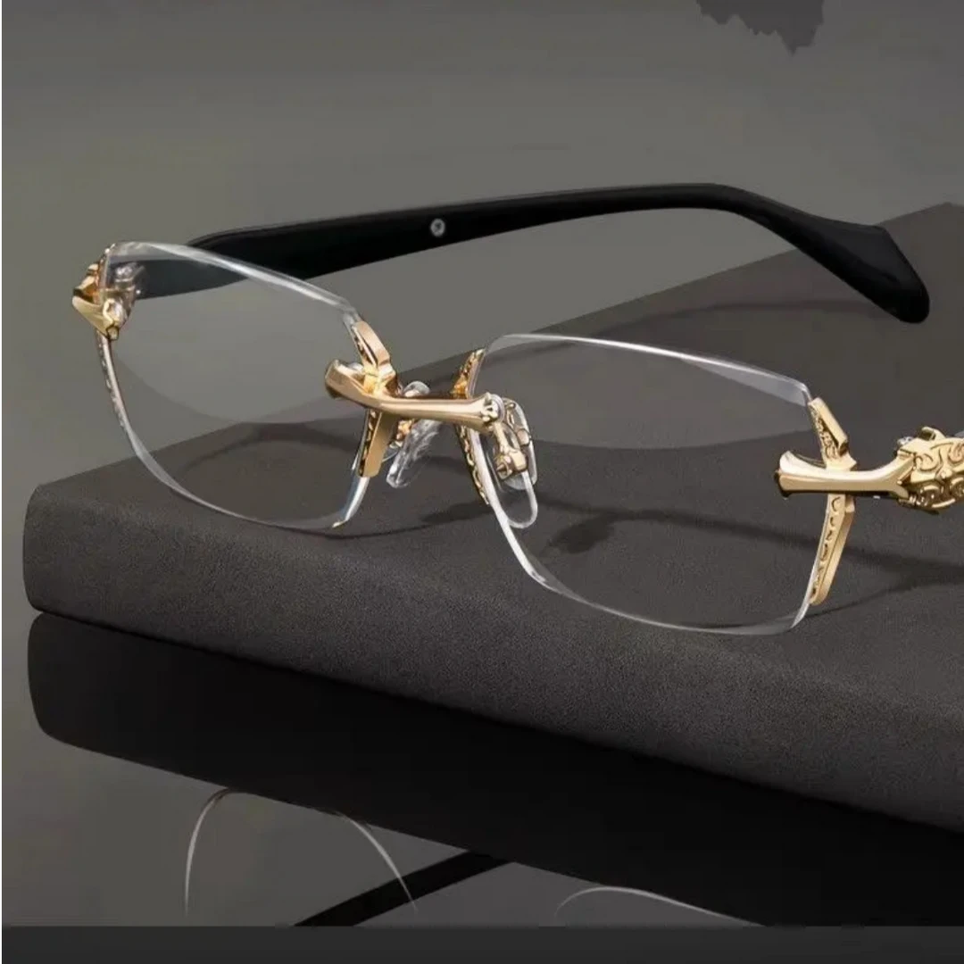 高档无框切边复古雕花高清防蓝光老花镜女款框镜