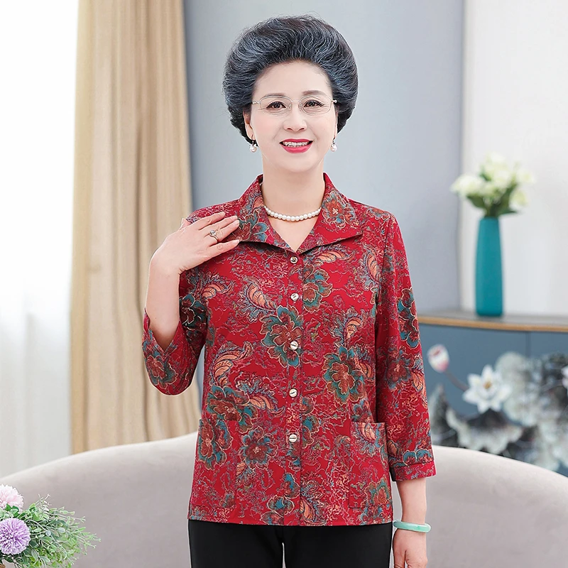 中老年妈妈衬衫春夏款奶奶装衬衣透气老人老太太洋气时尚衣服
