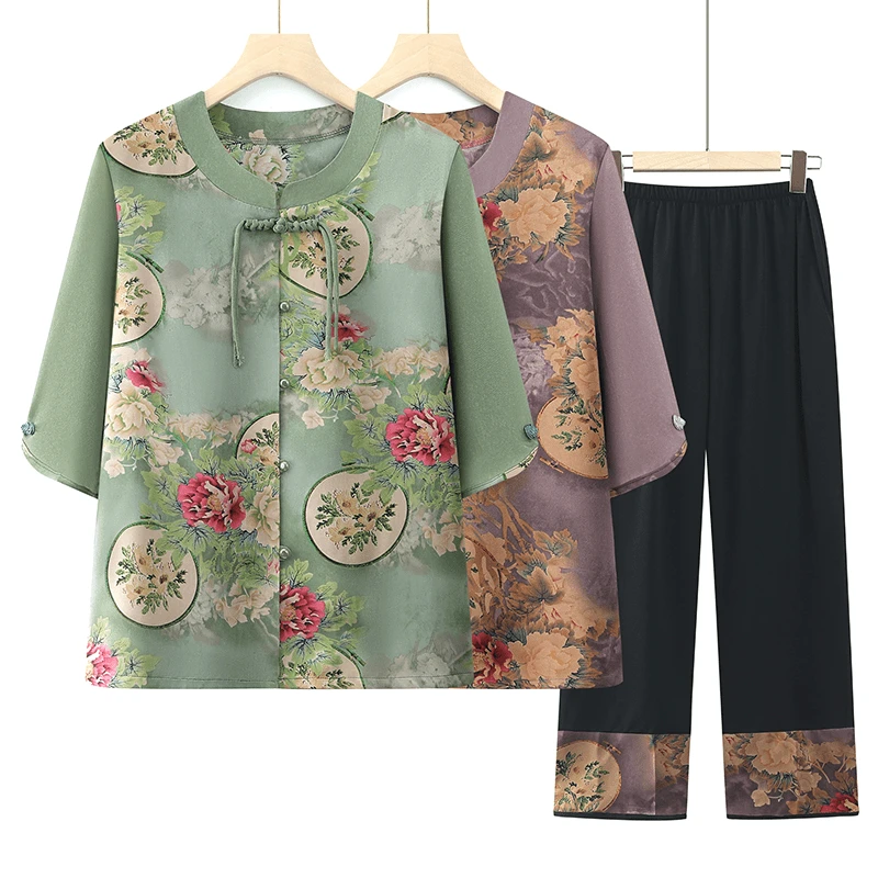 中老年女装大码妈妈装洋气宽松夏装老年人夏季中年薄款老人奶奶装