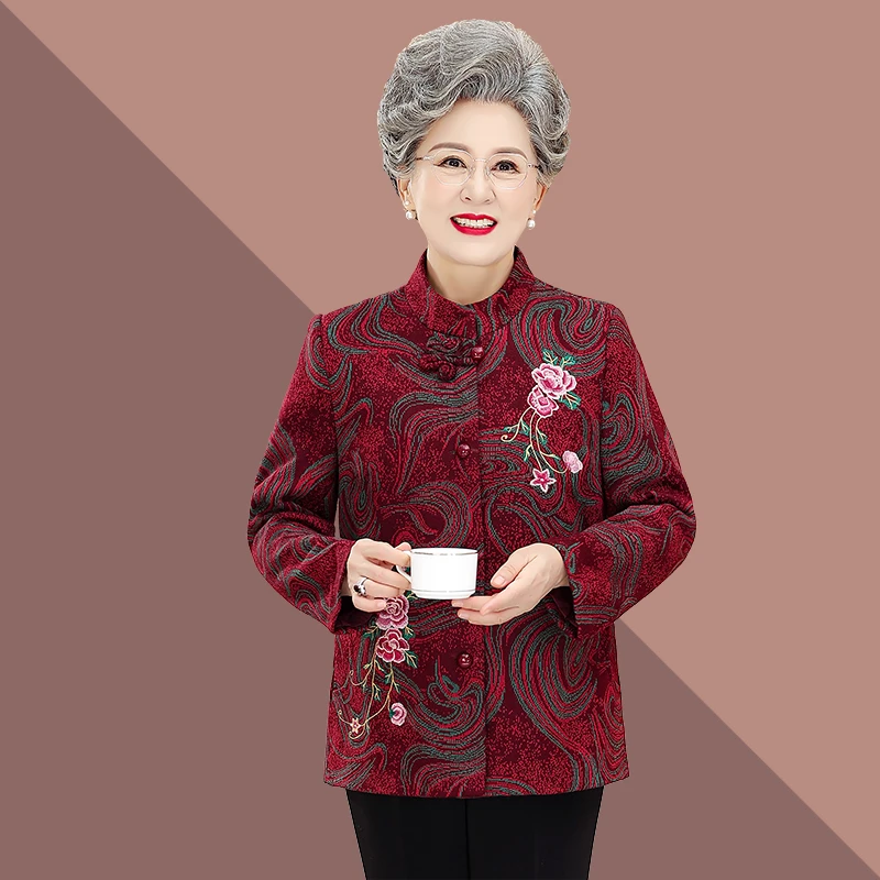 老年人秋装女奶奶外套老太太外婆衣服妈妈春唐装保暖上衣加绒秋冬