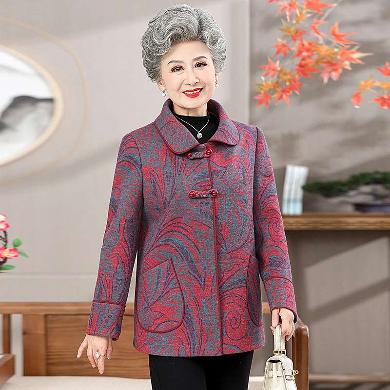 奶奶秋装外套长袖新款中老年人妈妈秋冬加绒加厚洋气老人太太衣服