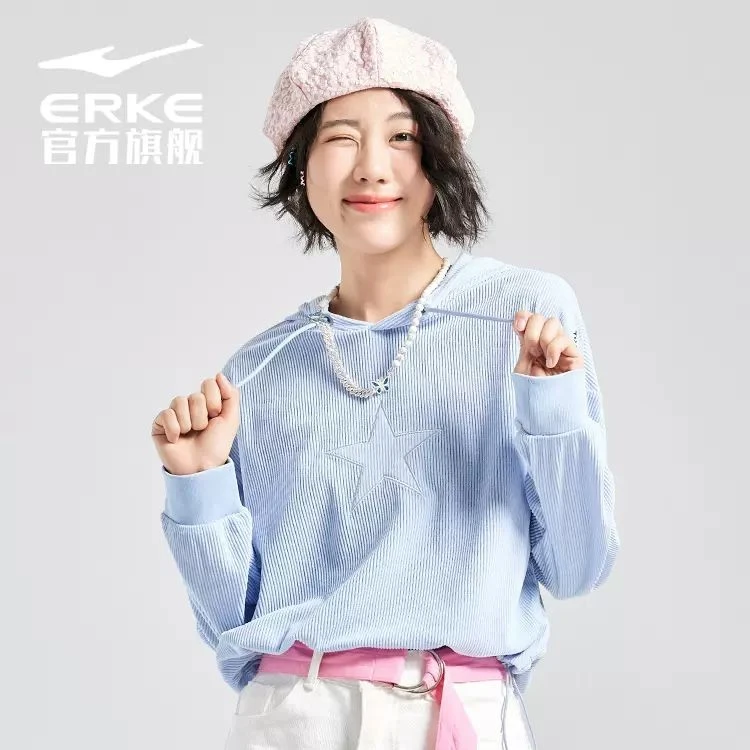 暖意绒绒丨女子休闲运动卫衣套头衫潮流连帽卫衣条纹52222302095