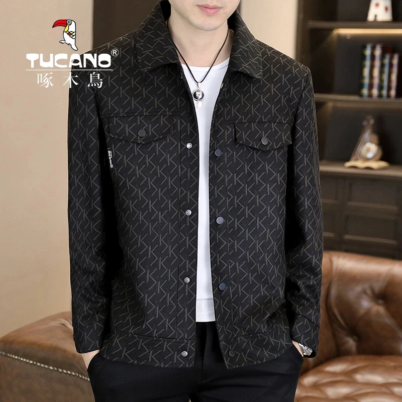 啄木鸟新款男士夹克外套休闲百搭翻领短款外套秋冬季爆款时尚男装