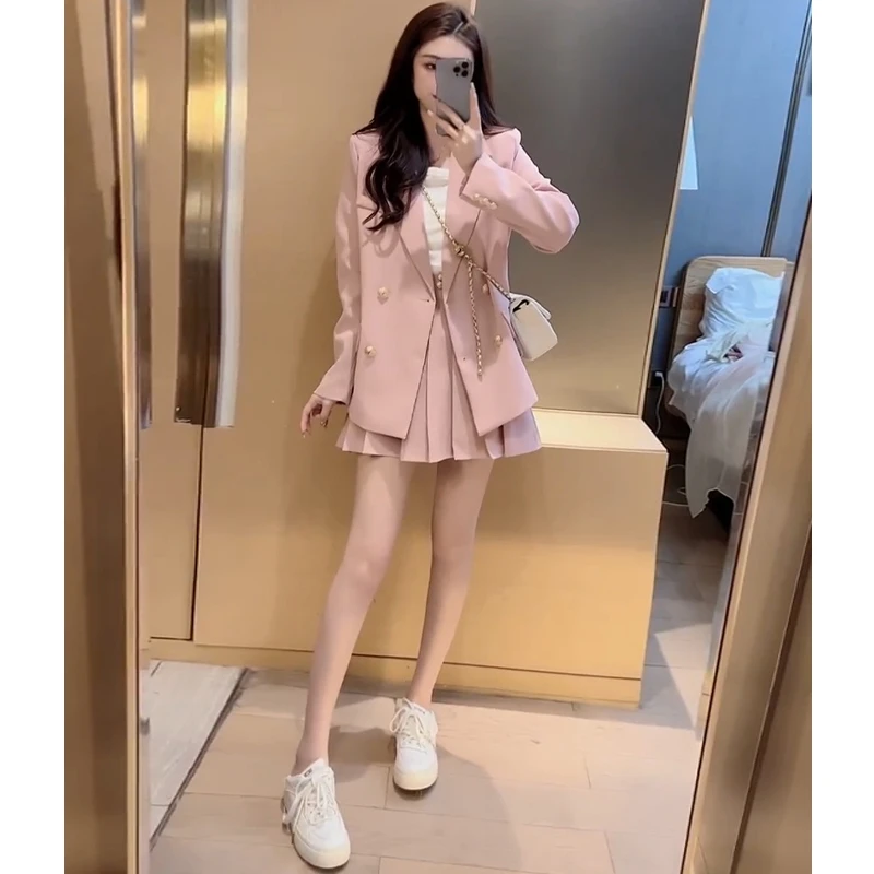 2025春夏新款小香风套装女西装外套百褶裙高级感气质休闲三件套