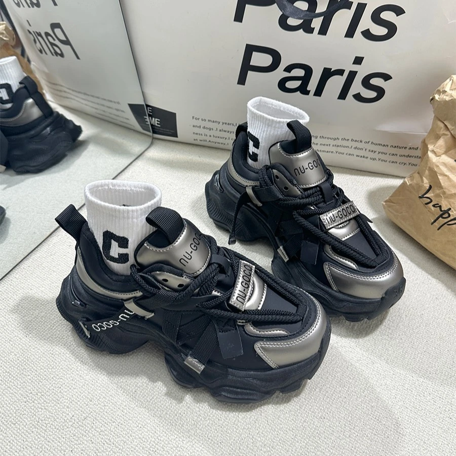 真皮厚底老爹鞋女ins潮2023秋季新款百搭增高显瘦休闲运动跑步鞋