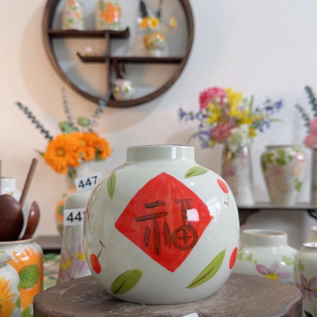 摆件景德镇陶瓷手绘小花瓶摆件