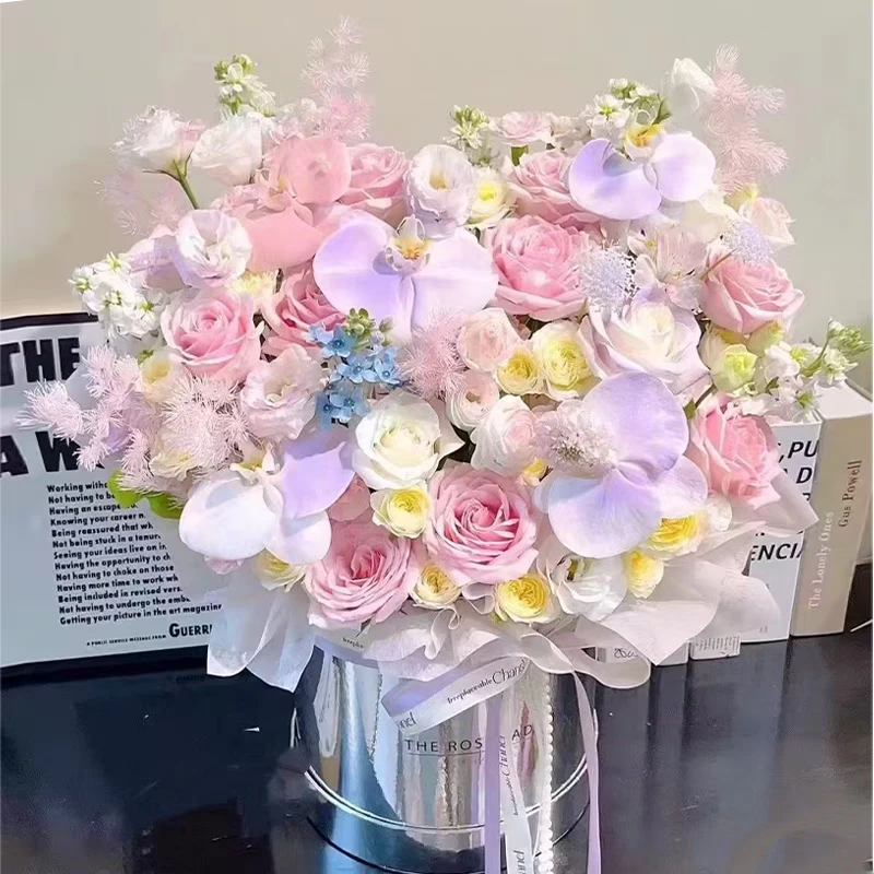 蝴蝶兰绣球抱抱桶玫瑰花束鲜花速递同城北京上海广州生日花店配送