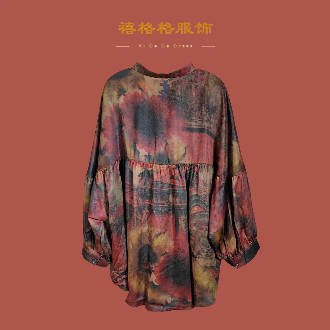 禧格格服饰 【印象主义】满分老料前喷香云纱新中式衬衣486025-1