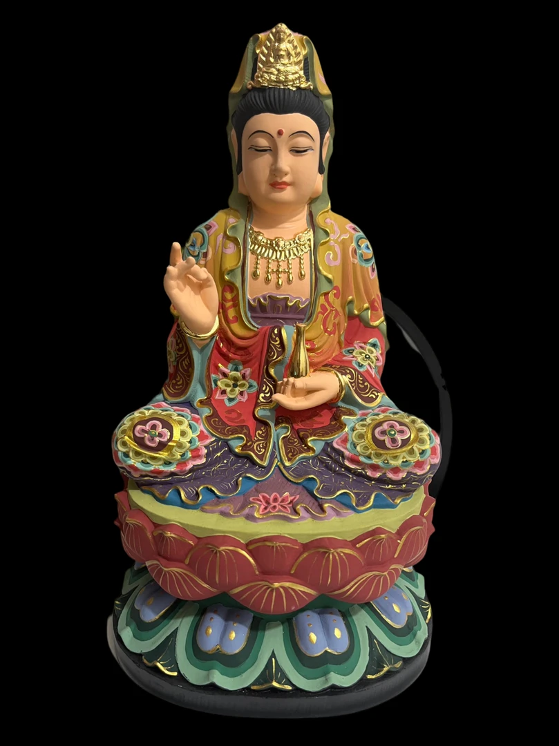 桧木观音彩绘观音实木观音木雕工艺品摆件30