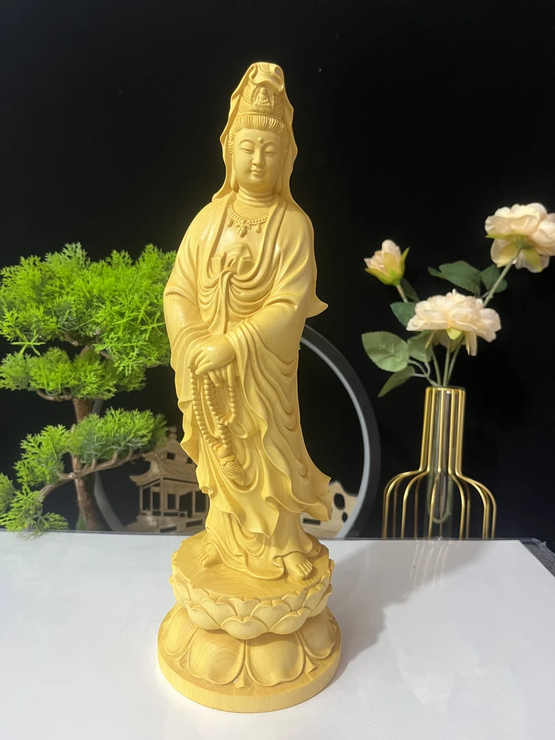 黄杨木念珠观音实木木雕工艺品高30/10