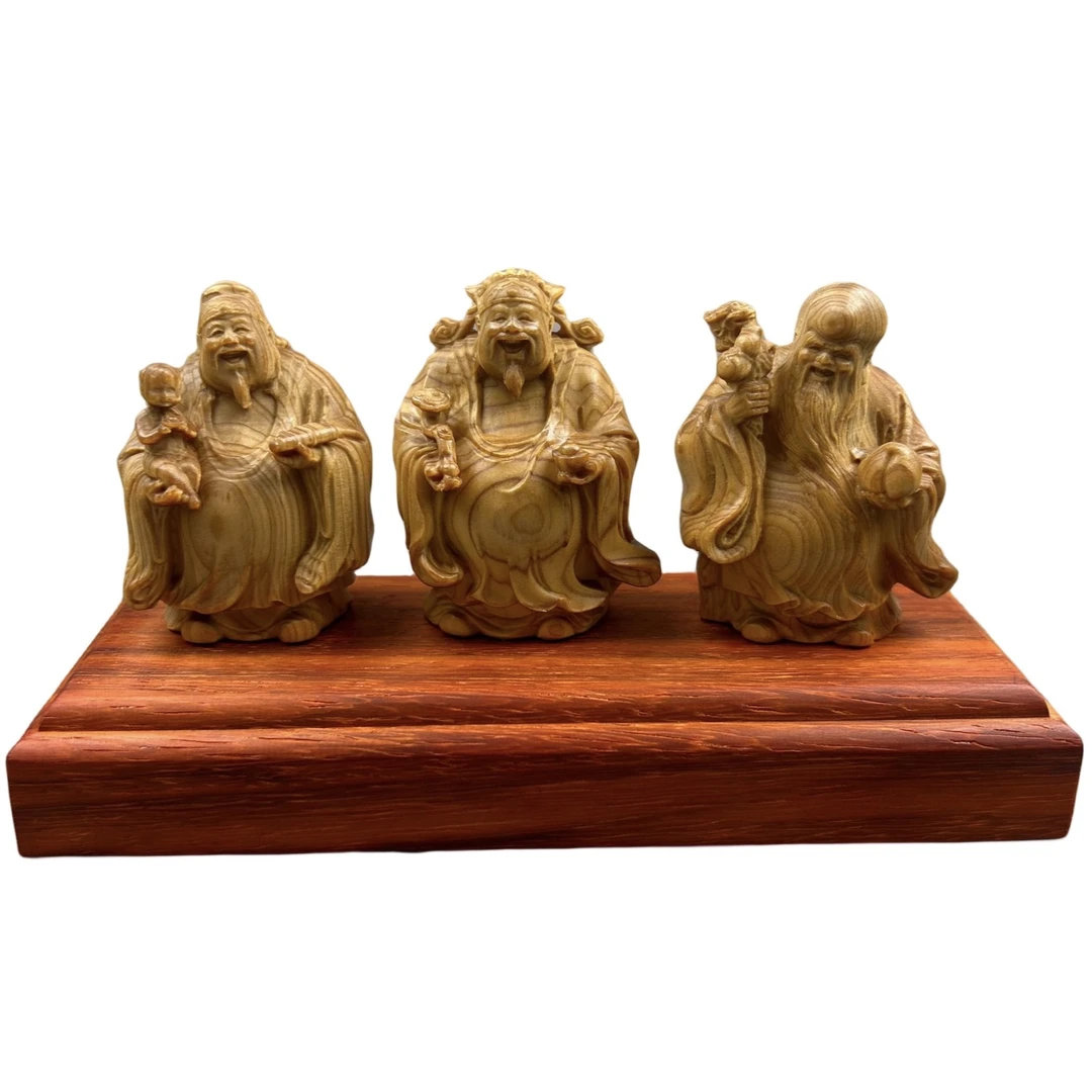 太行崖柏木福禄寿三星实木文玩精工雕刻家居装饰摆件木雕工艺品